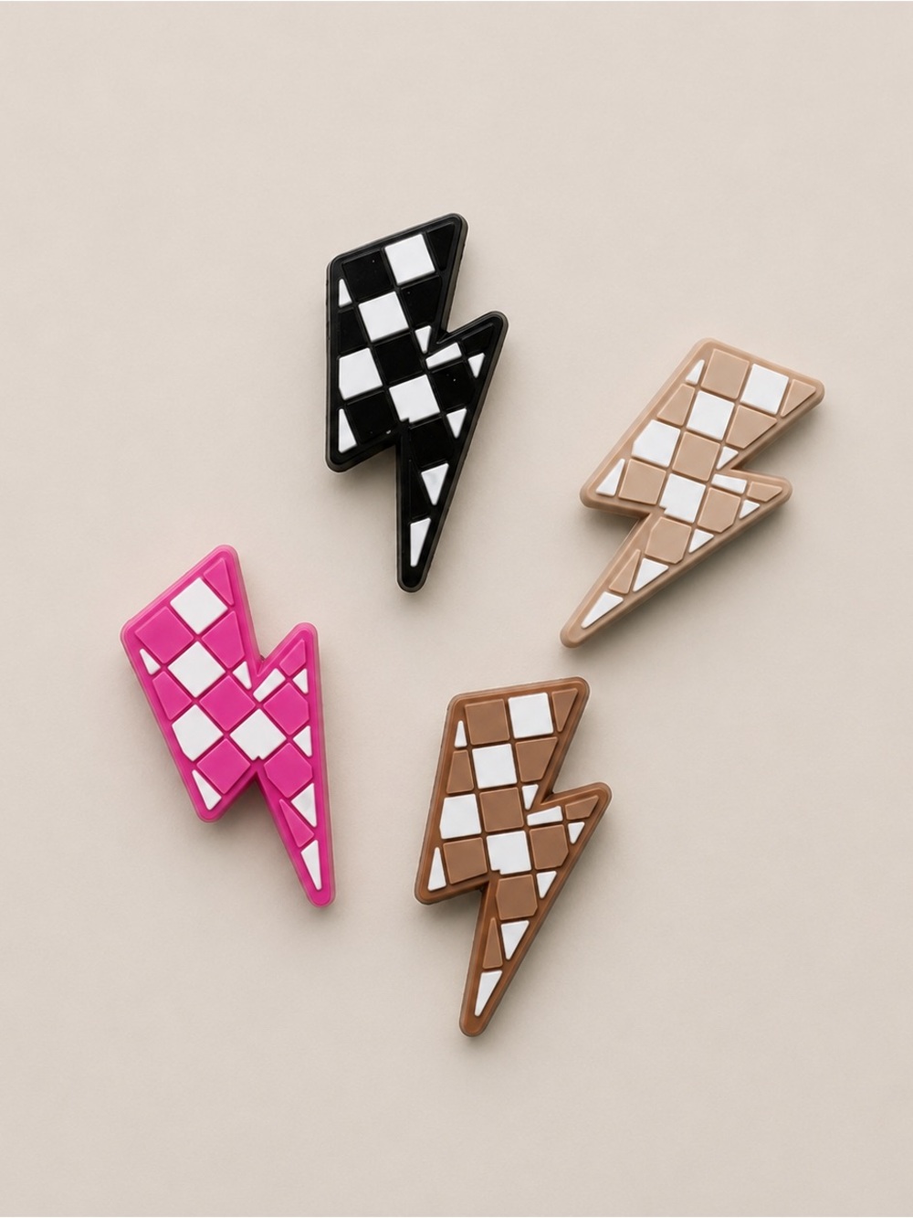 Checkered Lightning Bolt croc charms  - Black, Pink, Tan, Brown